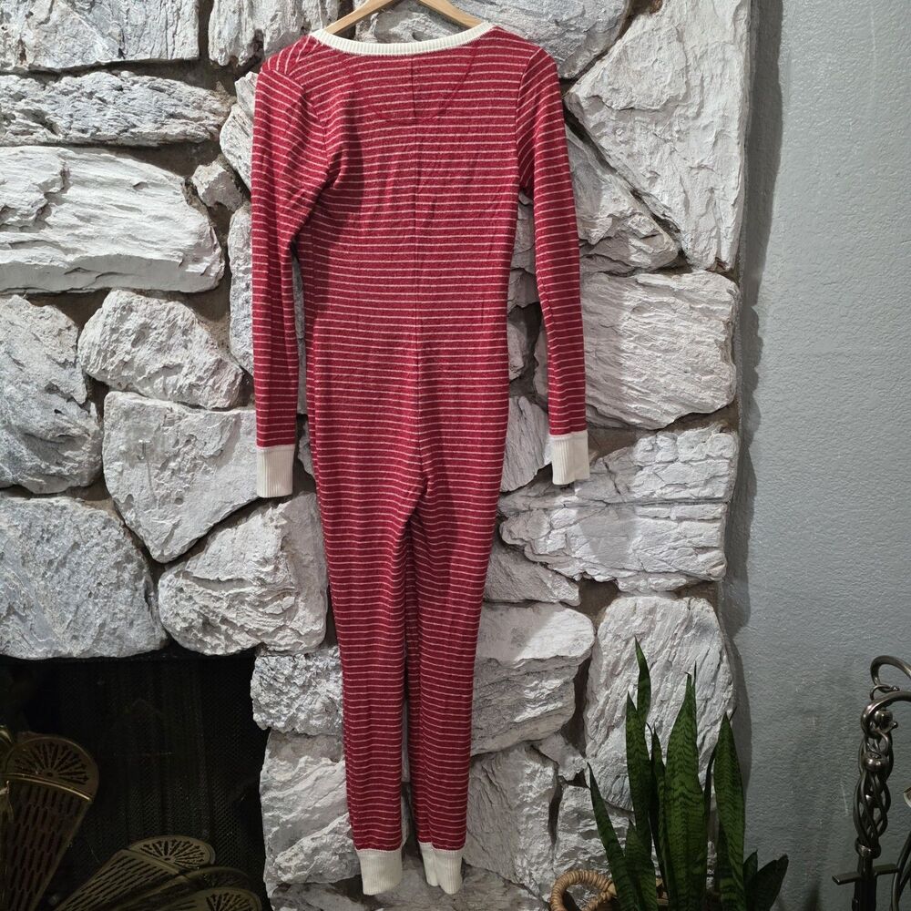 Abercrombie & Fitch Womens Red White Striped One Piece Long Johns Pajama XS - Picture 5 of 5